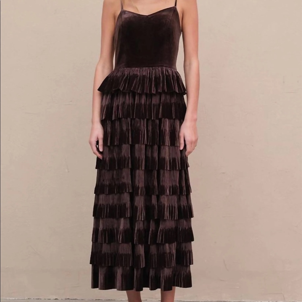 Raisonnel Velvet Pleated Tier Dress